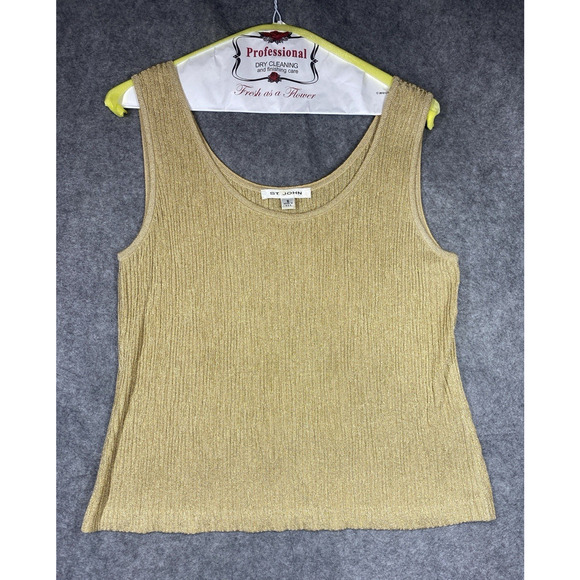St John Top Small Gold Metallic Knit Ribbed Career Wedding Holiday USA - Picture 4 of 9